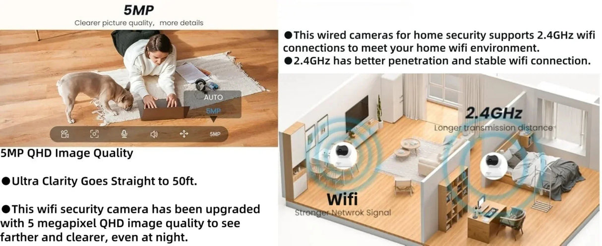 XIAOVV 1PCS Pet Camera Dog Cat Camera 360°/5MP with Mobile App WiFi Baby Camera Monitor for Home Indoor Security