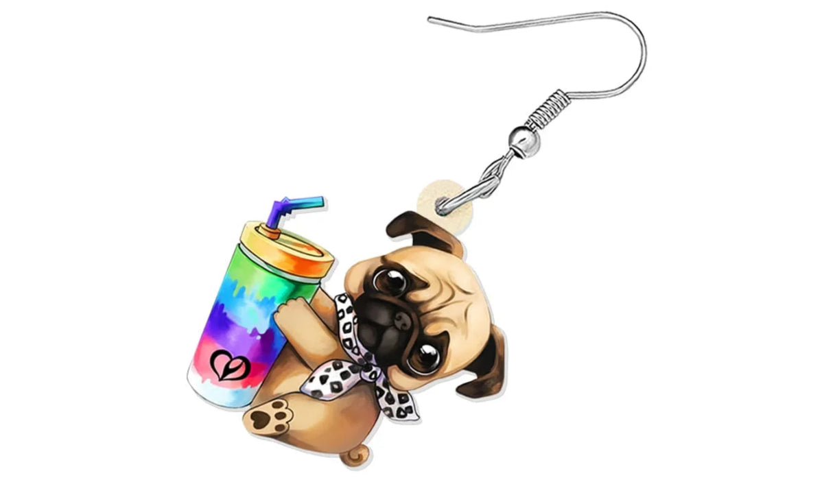 BONSNY Acrylic Cute Colorful Cup Pug Dog Pets Earrings Drop Dangle for Women Girls Kids Friends Dog Lovers Charms Gifts Jewelry