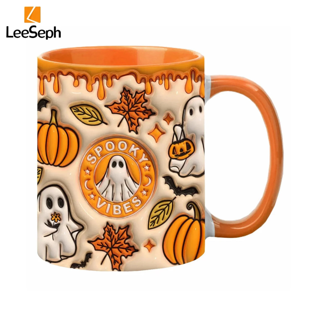 Leeseph Halloween Mug, Trick or Treat Halloween Pumpkin Cute Ghost Ceramic Coffee Mug, Coffee Lover Halloween Decor Gift