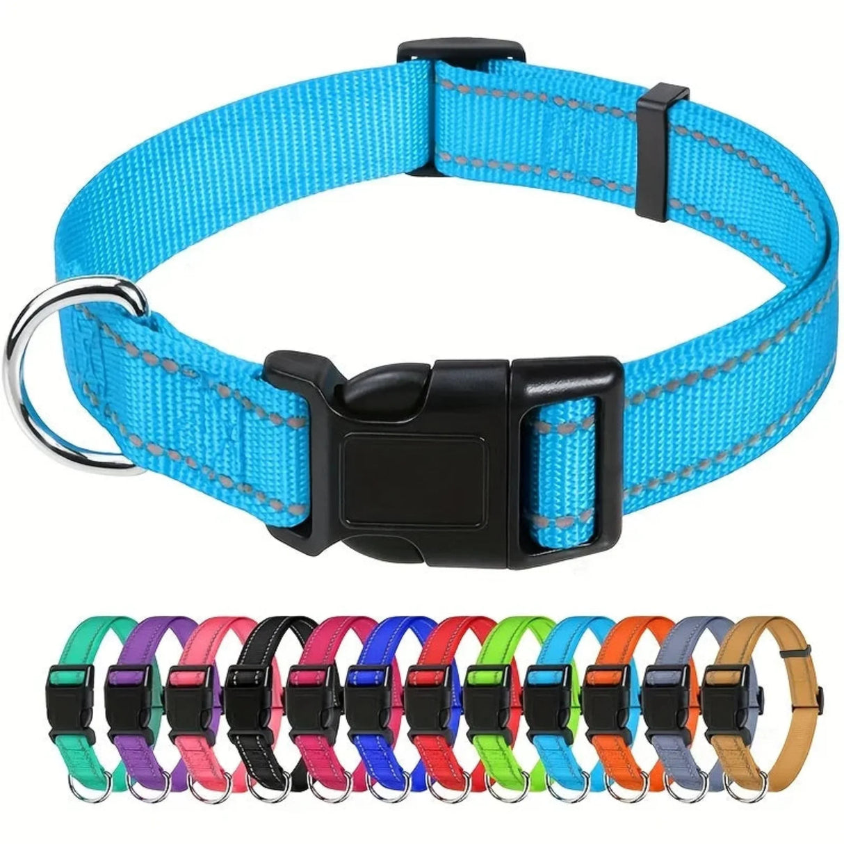 Secure & Adjustable  Dog Collar - High-Visibility Reflective Nylon, Perfect for Nighttime Safety, Comfort Fit with Quick Release