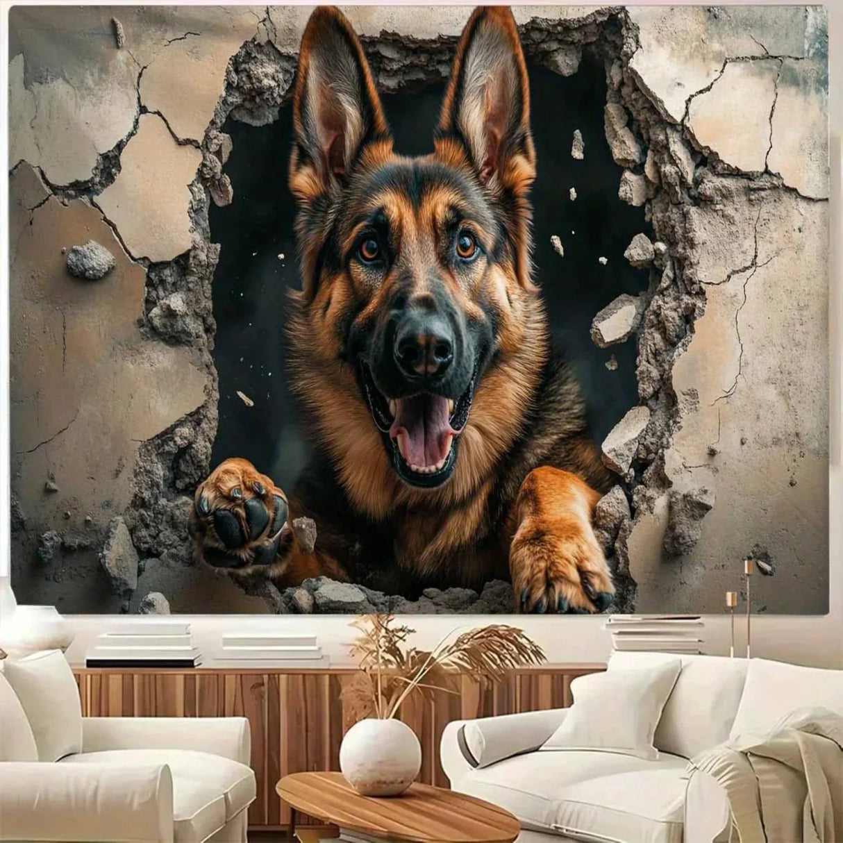 3D Wolf Dog Breakthrough Wall Tapestry-Suitable for Living Room, Bedroom, Dormitory Decorative Wall Art Hanging Cloth