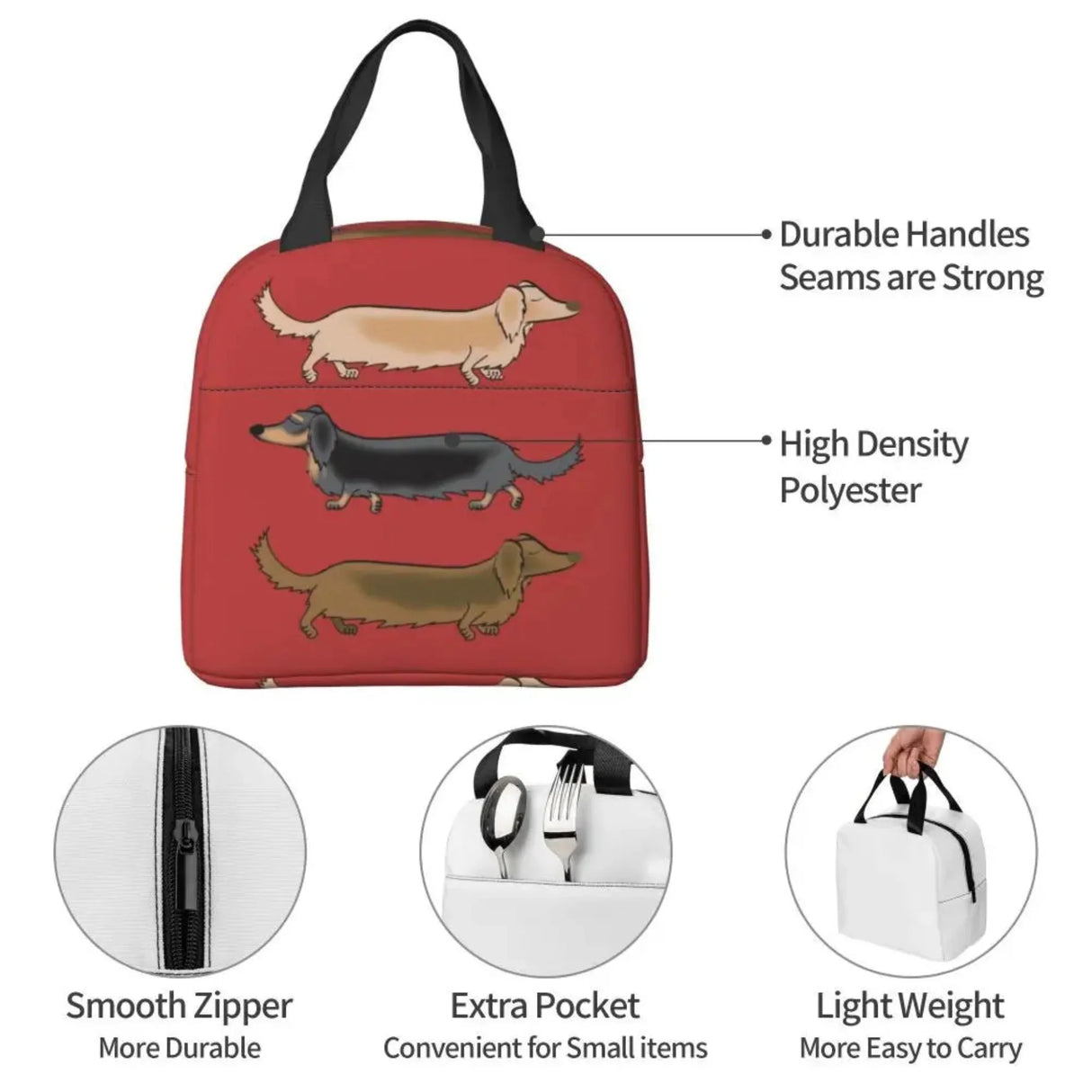 Kawaii Dachshund Dogs Insulated Lunch Tote Bag for Women Wiener Sausage Dog Portable Cooler Thermal Bento Box Work School Travel
