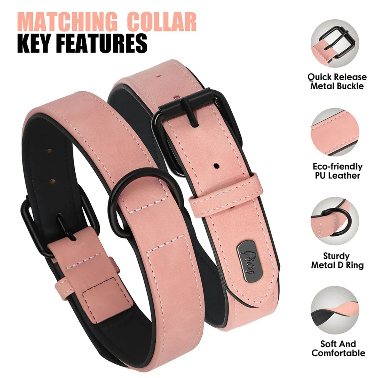 PU Leather Dog Collar Leash Set Soft Padded Puppy Dog Collars Adjustable Pet Necklace With Walking Lead For Small Large Dogs Pug