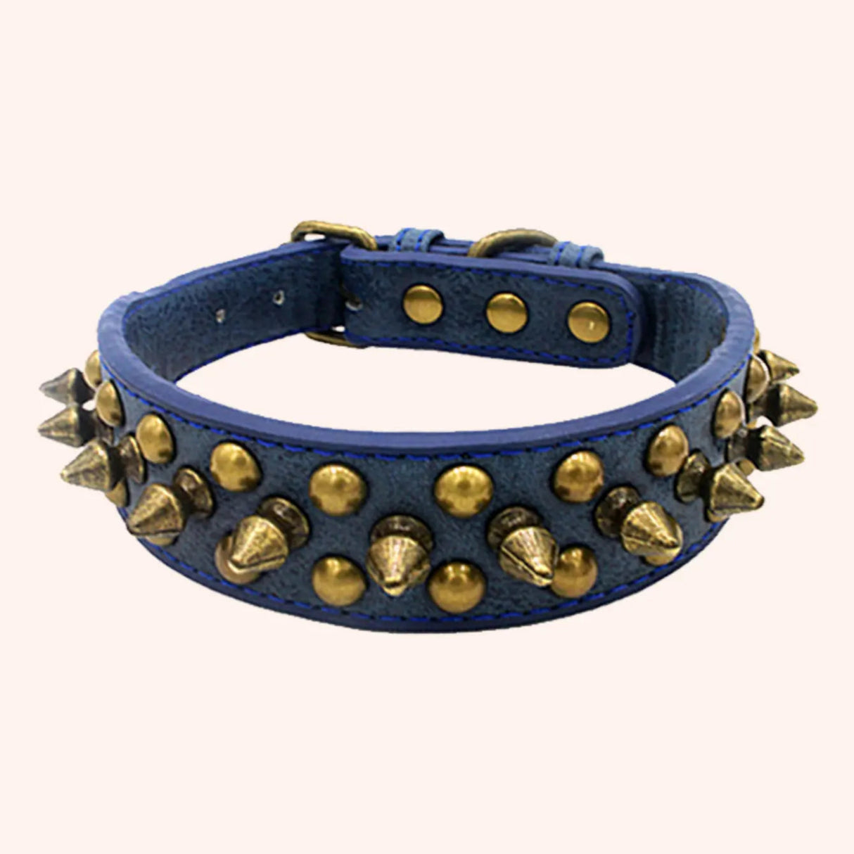 CP037-1--Vintage brass rivet heavy-duty adjustable pet dog collar, round head rivet paired with wear-resistant PU leather.