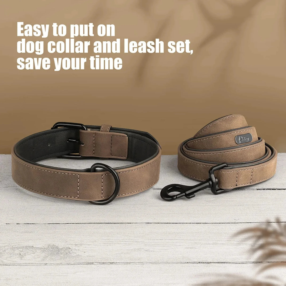 PU Leather Dog Collar Leash Set Soft Padded Puppy Dog Collars Adjustable Pet Necklace With Walking Lead For Small Large Dogs Pug