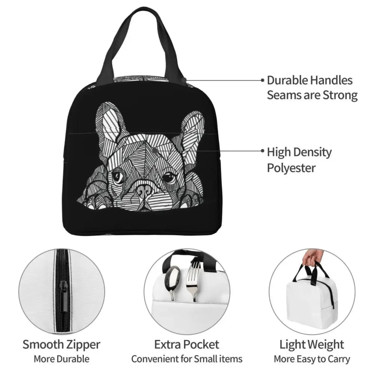 Custom French Bulldog Puppy Thermal Insulated Lunch Bags Women Portable Lunch Container for School Multifunction Food Box