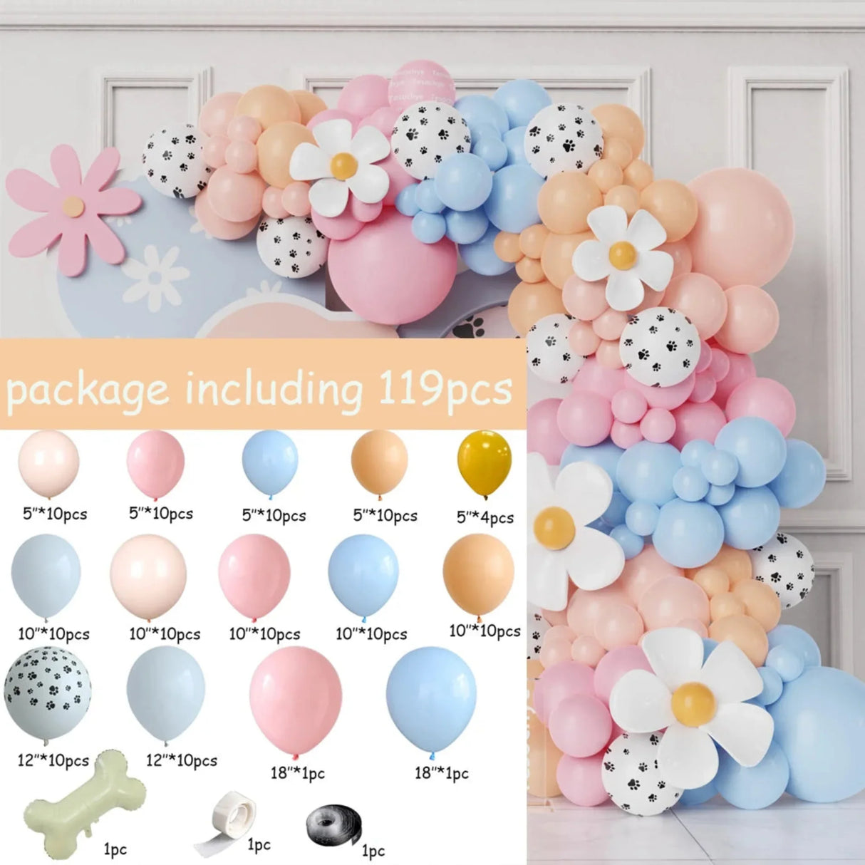106pcs Dog Paw Bone Balloon Arch Garland Kit Macaron Blue Orang Balloons Birthday Wedding Party Decorations Baby Shower Supplies