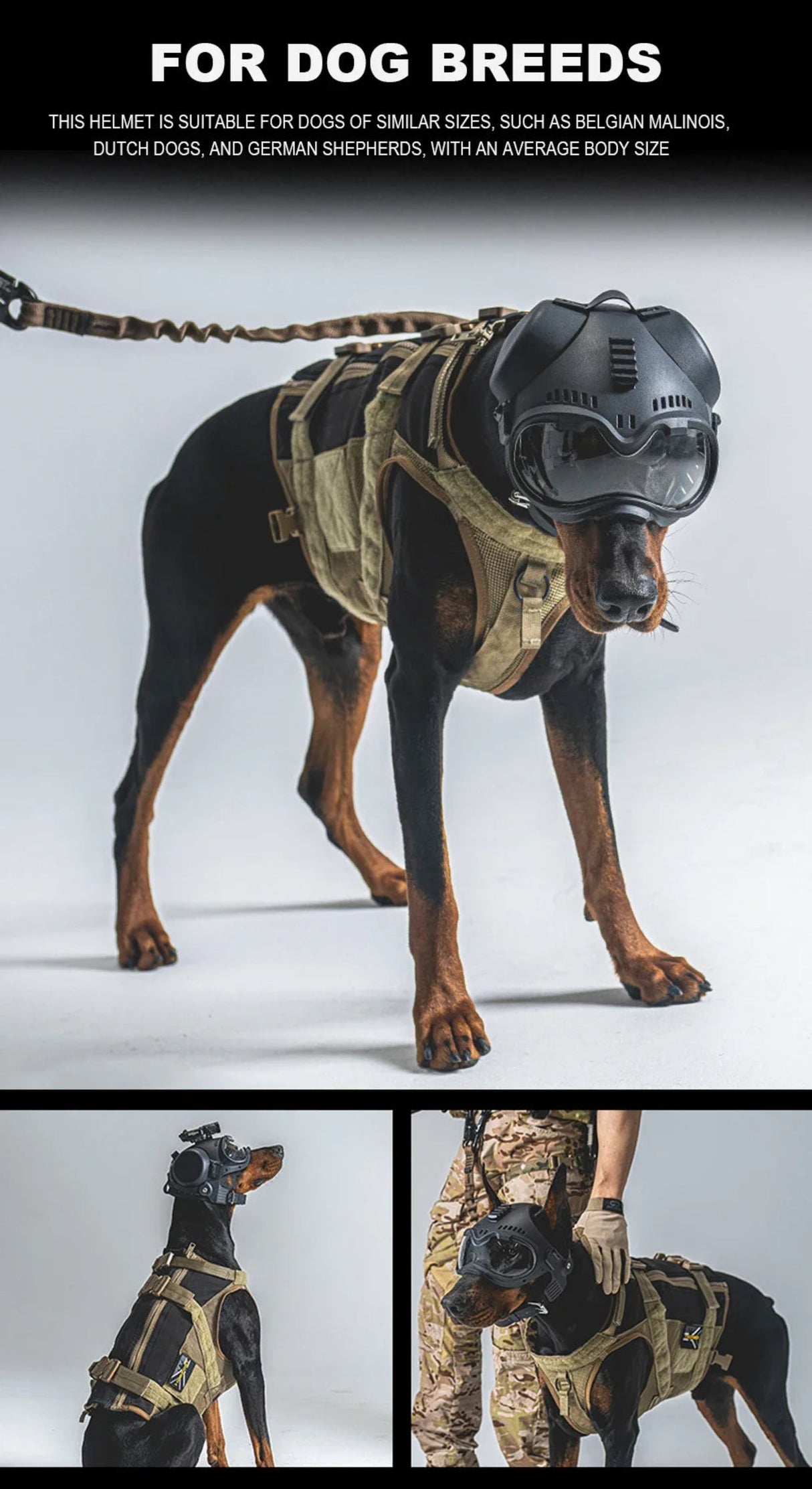 Tactical Dog Training K9 Helmet Military Hunting Large Dog Patrol Dogs Sheepdog Pet Motorcycle Protective Helmet with Goggles