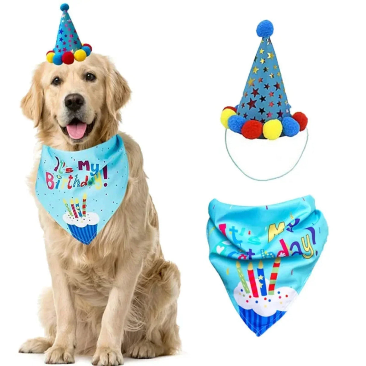 Artículos para fiestas de cumpleaños de perros, juego de pañuelos para cumpleaños de perro, niña y niño, con gorro, bufanda, pancarta de cumpleaños, globos y pajarita.
