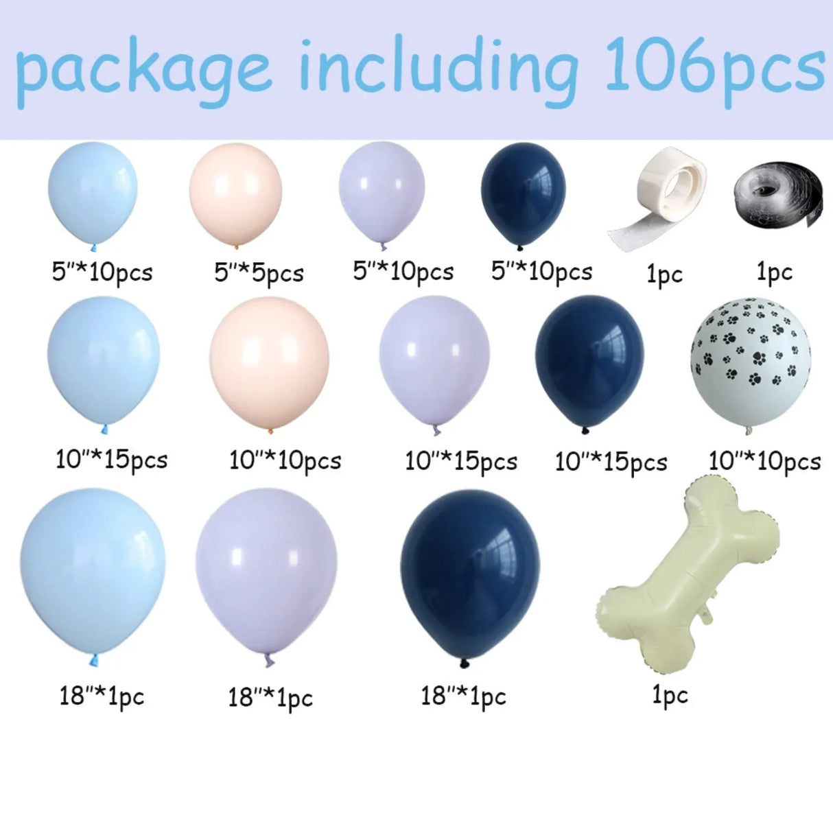 106pcs Dog Paw Bone Balloon Arch Garland Kit Macaron Blue Orang Balloons Birthday Wedding Party Decorations Baby Shower Supplies