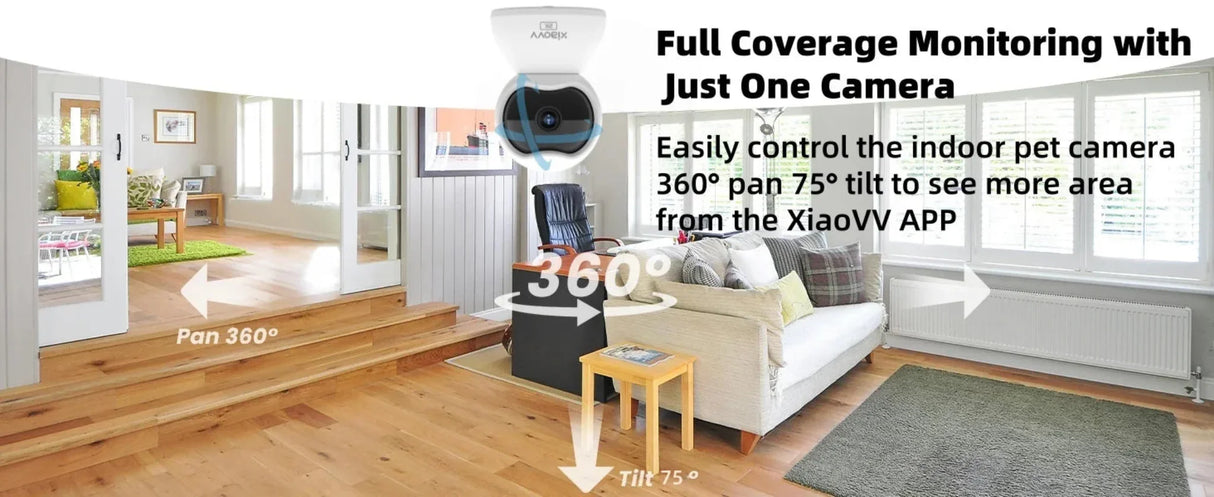 XIAOVV 1PCS Pet Camera Dog Cat Camera 360°/5MP with Mobile App WiFi Baby Camera Monitor for Home Indoor Security