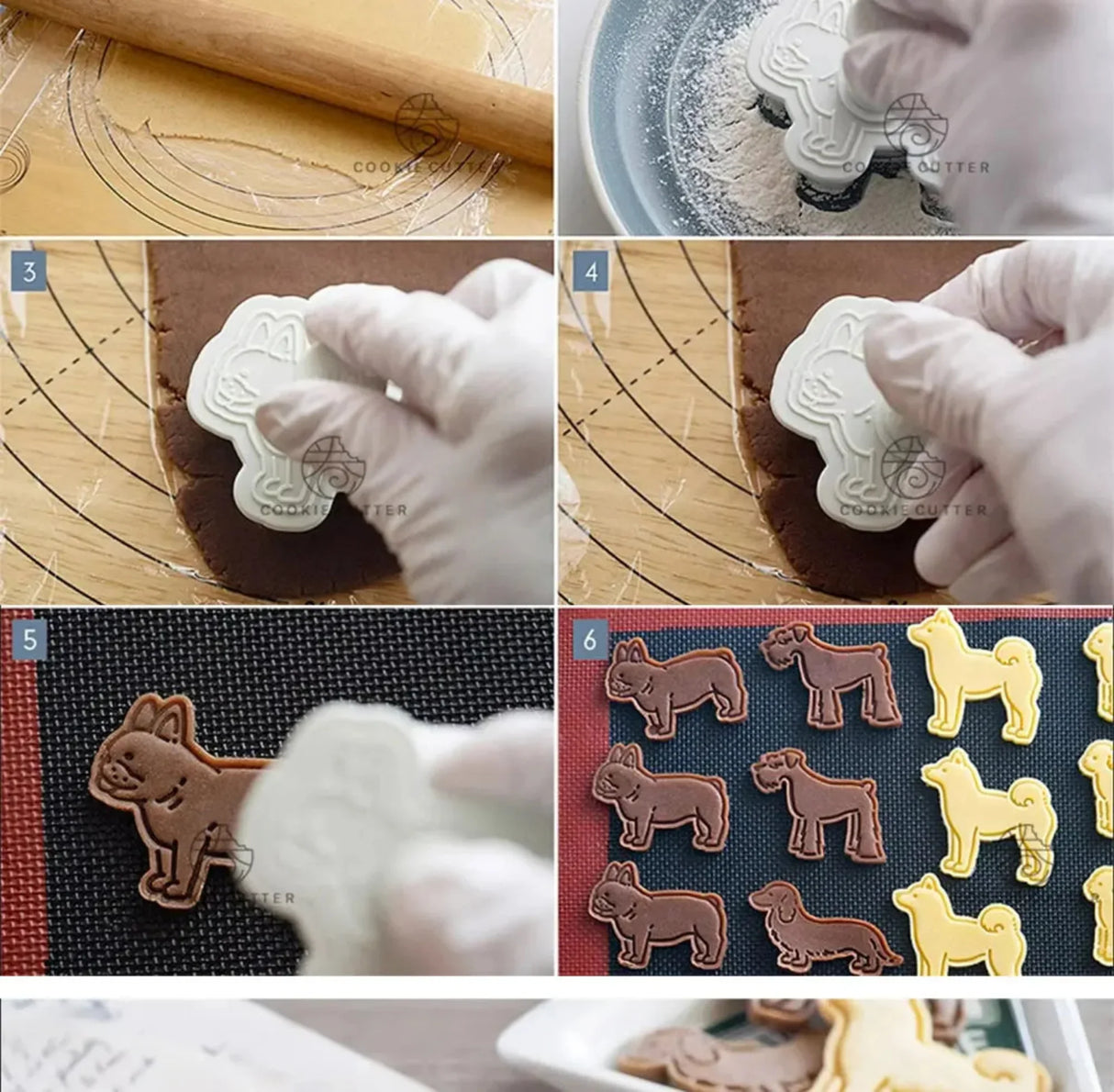 5Pcs/Set Dog Cookie Cutter Mold Cute Puppy Biscuit Stamp Embossers 3D Pastry Nut Jam Sandwich Cookie Hand Pressed Baking Items