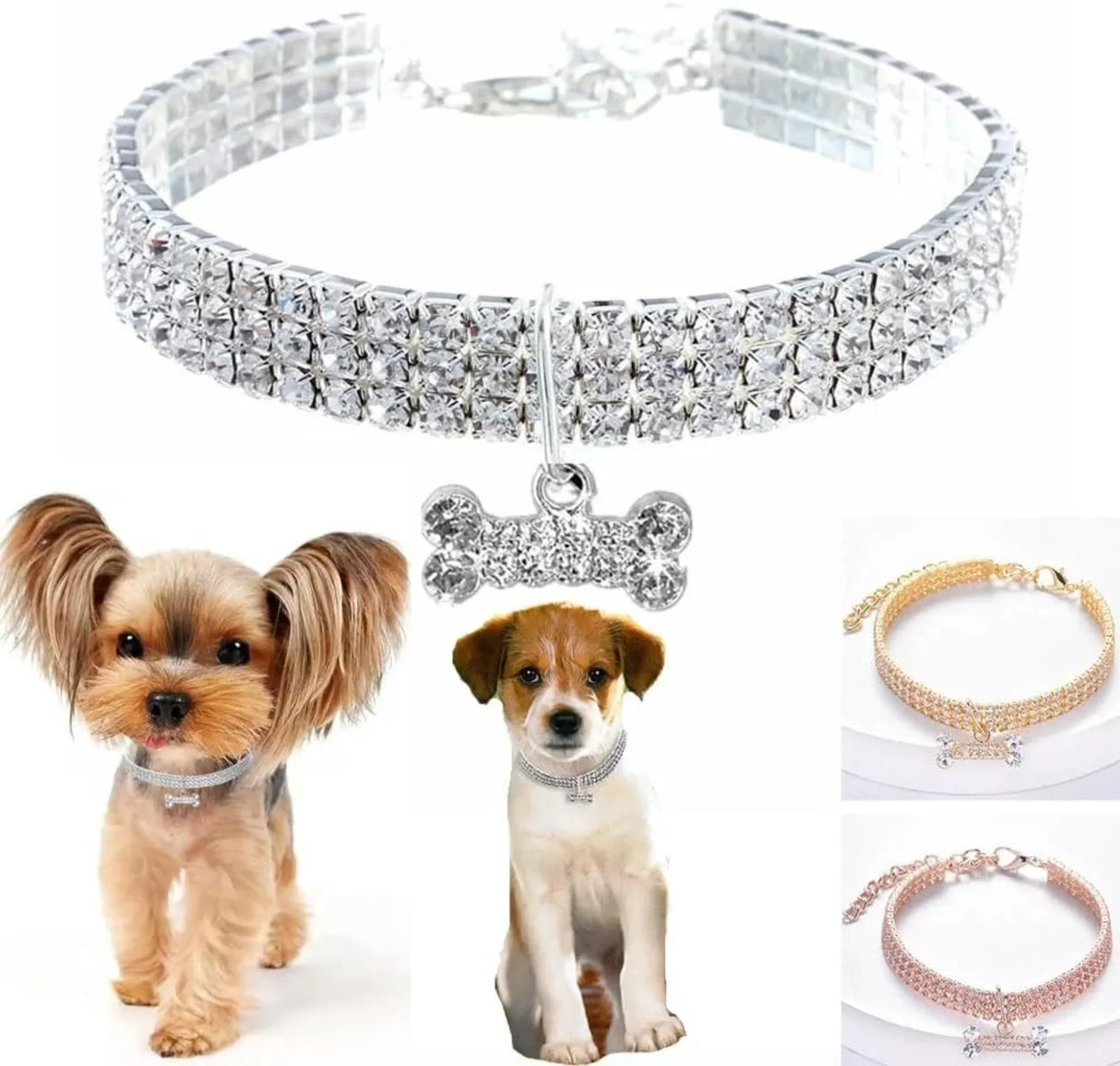 Bling Rhinestone Dog Collar Diamond Pet Cat Necklace Jewelry Suitable For Pets Birthday Party Decoration Supplies Accessories