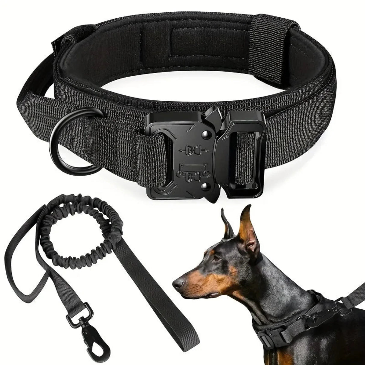 Medium and Large Breed Dog Collar Leash Set - Adjustable, Ergonomic Control Handle, Durable Heavy Metal Buckle - Ideal for Train