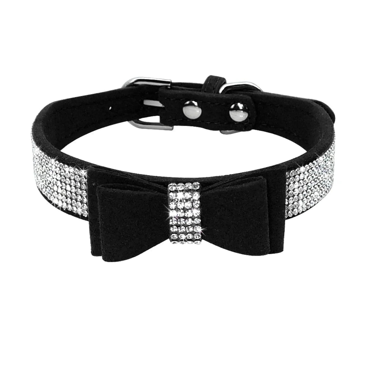 Small Medium Bling Rhinestone Suede Leather Bowknot Accessories Dog Collar Adjustable Pet Puppy Kitten Pug Necklace Collars