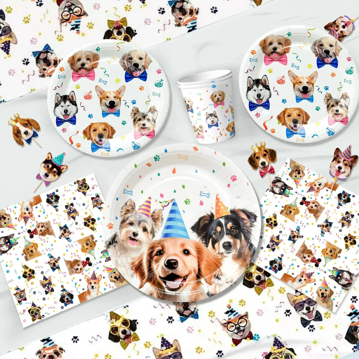 Puppy Dog Birthday Party Supplies,93pcs Decorations&Dog Birthday Party Tableware Set-Banner,Puppy Balloons Party Plates etc