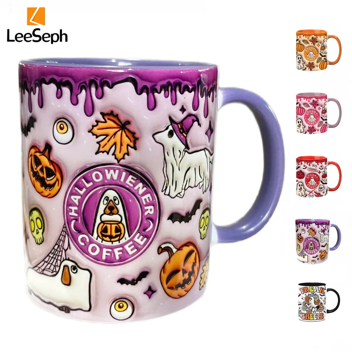 Leeseph Halloween Mug, Trick or Treat Halloween Pumpkin Cute Ghost Ceramic Coffee Mug, Coffee Lover Halloween Decor Gift
