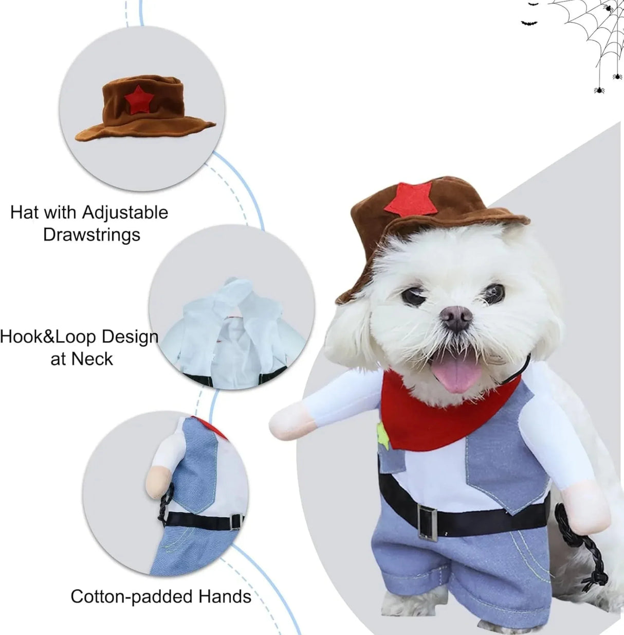 TONG Pet Dog Cat Costume Cowboy Jeans Hoodie Shirts Cowboy Cat Dog Costume with Hat Dog Clothes Halloween Costumes for Cat