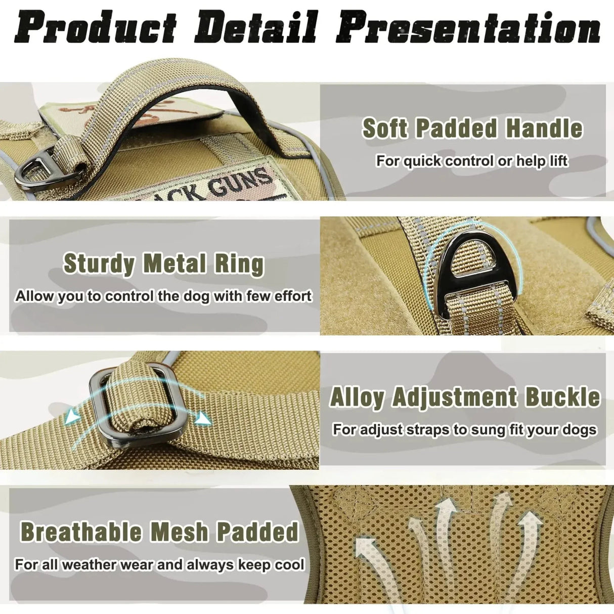 Tactical Dog Harness for Small Dogs - Military Service Dog Vest with Vertical Handle and Reflective Vest for Outdoor Training