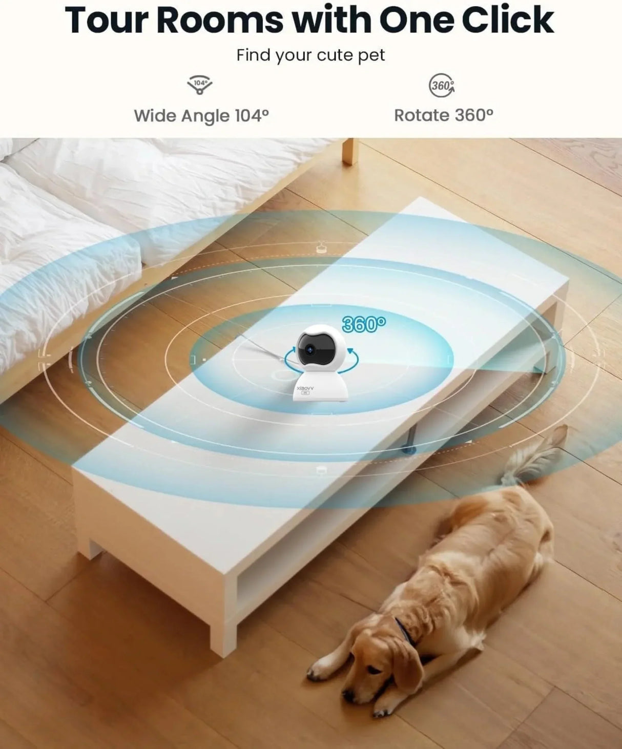 XIAOVV 1PCS Pet Camera Dog Cat Camera 360°/5MP with Mobile App WiFi Baby Camera Monitor for Home Indoor Security