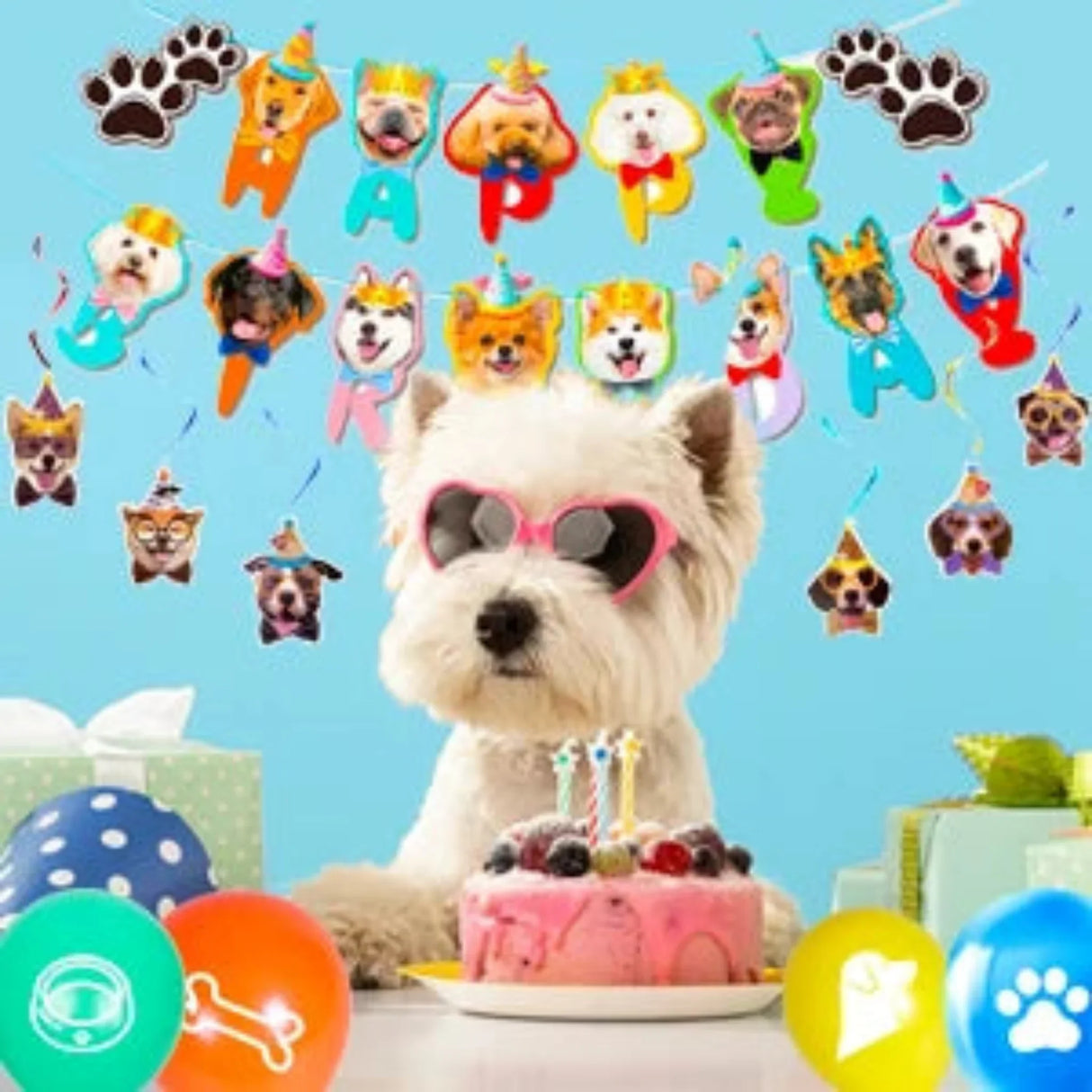 Puppy Birthday Party Supplies for Kids,97pcs Birthday Party Supplies&Tableware Set Dog Party Plates Cups Napkins Banner Balloon