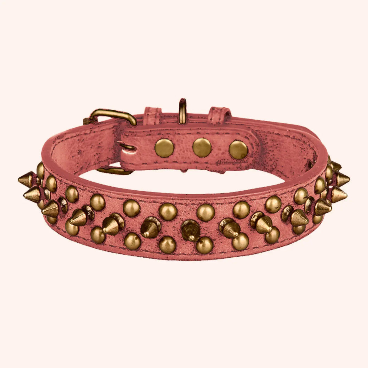 CP037-1--Vintage brass rivet heavy-duty adjustable pet dog collar, round head rivet paired with wear-resistant PU leather.
