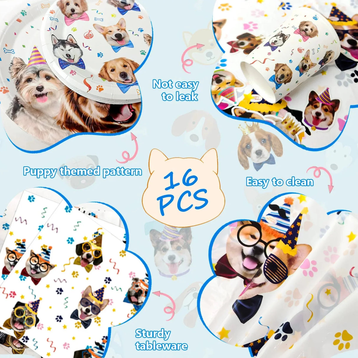 Puppy Dog Birthday Party Supplies,93pcs Decorations&Dog Birthday Party Tableware Set-Banner,Puppy Balloons Party Plates etc