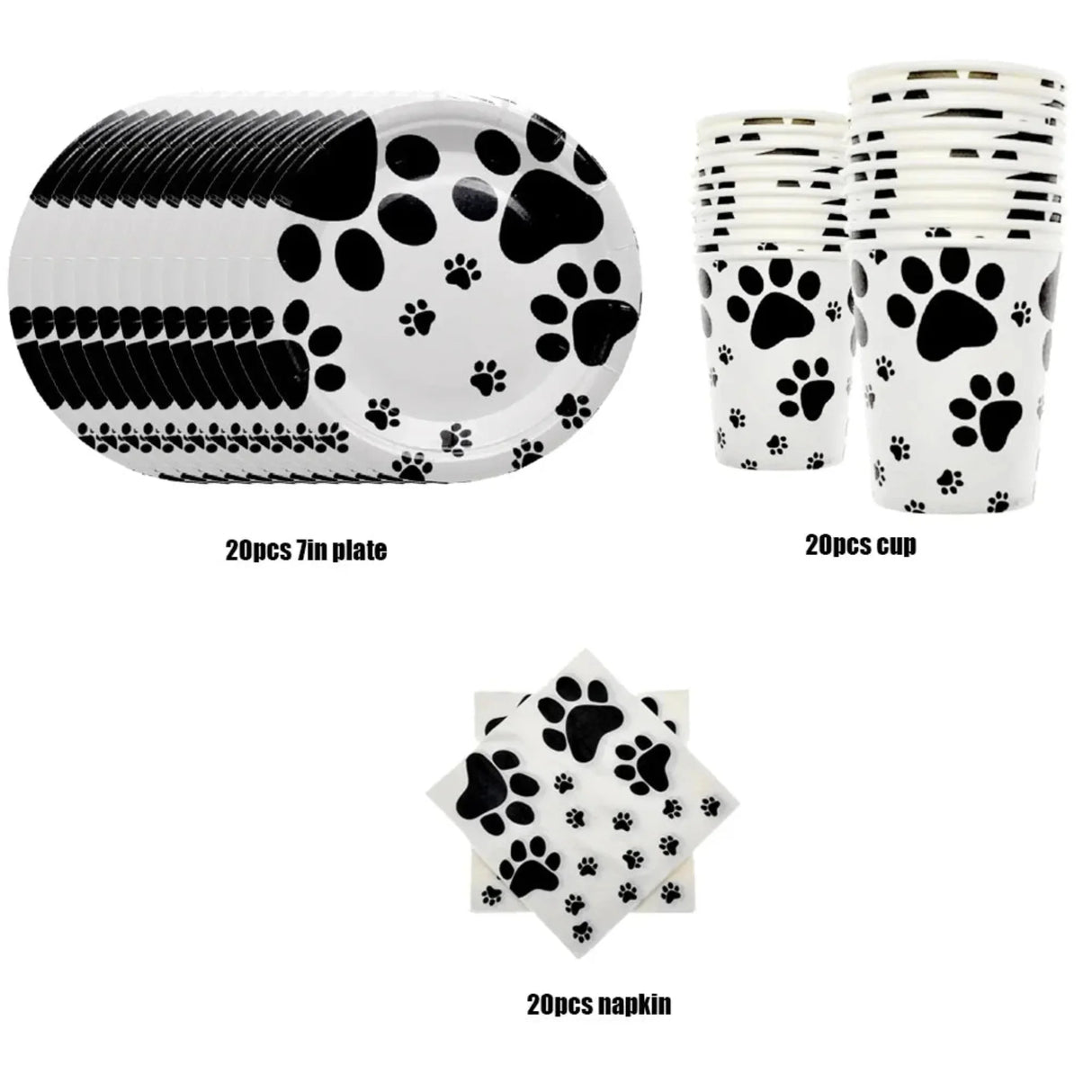 Puppy Themed Birthday Decorations Black White Arts Dog and Cat Paw Party Supplies Disposable Tablecloth Napkins kids Baby shower