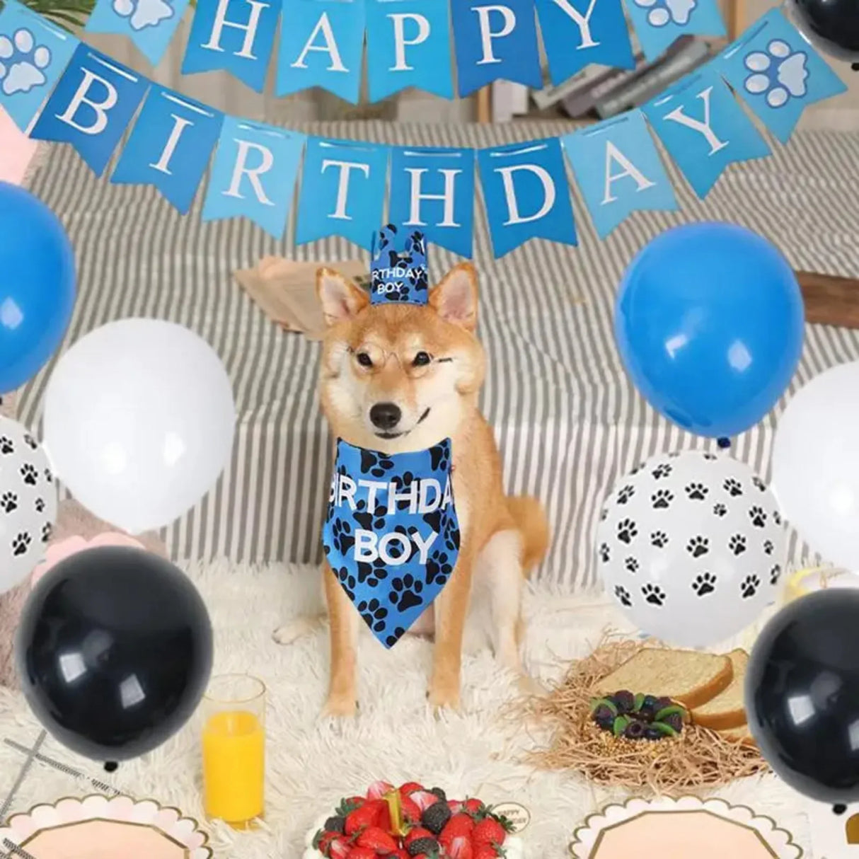 Pet Birthday Party Banner Pull Flag Birthday Hat Dog Paw Balloon Pet Props Pet Accessories For Small Medium Dogs Pets
