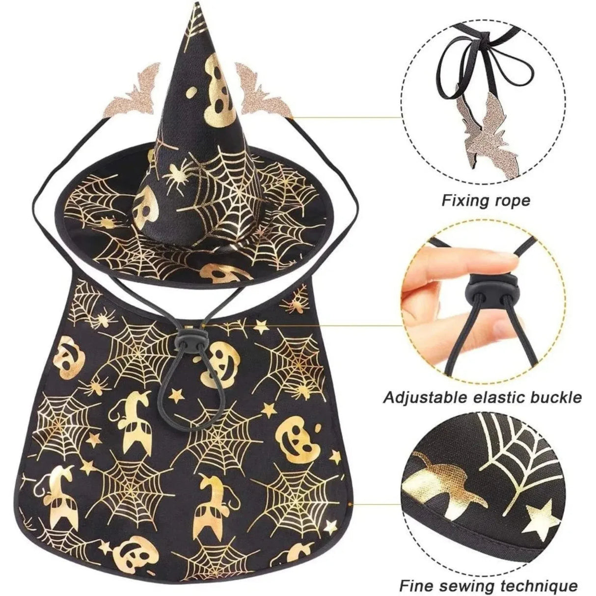 Cool Pumpkin Pet Halloween Costumes Cape Bat Adjustable Cats Cosplay Clothes Soft Black Halloween Dog Cloak Hat Dogs