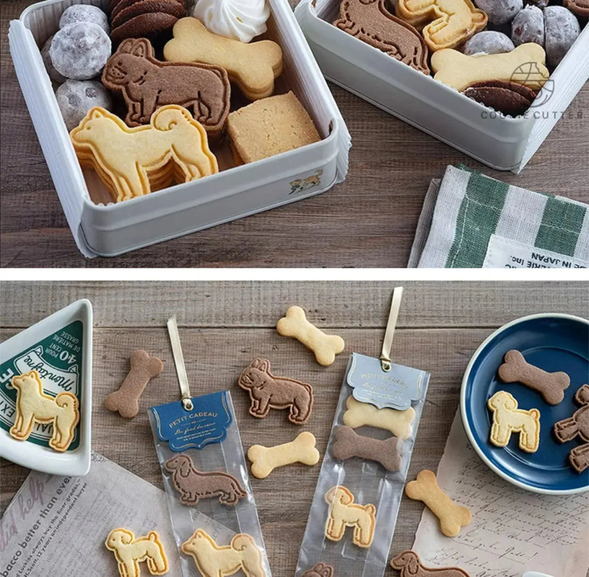 5Pcs/Set Dog Cookie Cutter Mold Cute Puppy Biscuit Stamp Embossers 3D Pastry Nut Jam Sandwich Cookie Hand Pressed Baking Items