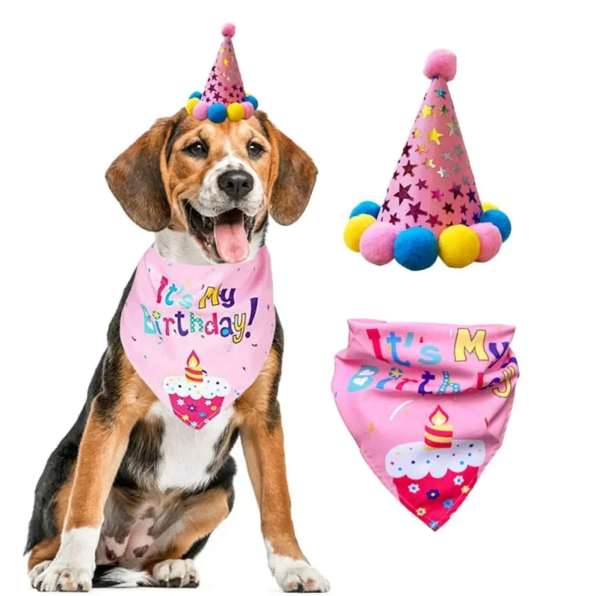 Artículos para fiestas de cumpleaños de perros, juego de pañuelos para cumpleaños de perro, niña y niño, con gorro, bufanda, pancarta de cumpleaños, globos y pajarita.