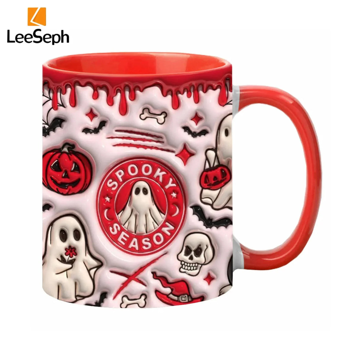 Leeseph Halloween Mug, Trick or Treat Halloween Pumpkin Cute Ghost Ceramic Coffee Mug, Coffee Lover Halloween Decor Gift