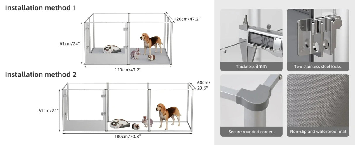 Extra Large Dog Playpen Acrylic Enclosure Pet Animal Bunny Ferrets Dog Fence Cage Pet Whelping Box with Waterproof Fertility Pad