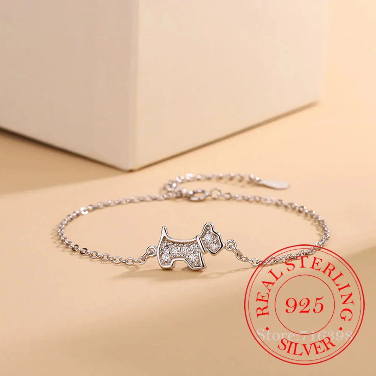 Authentic 925 Sterling Silver Crystal Cute Dog Charm Chain Link Adjustable Women Bracelet Luxury Silver Jewelry Party Gift