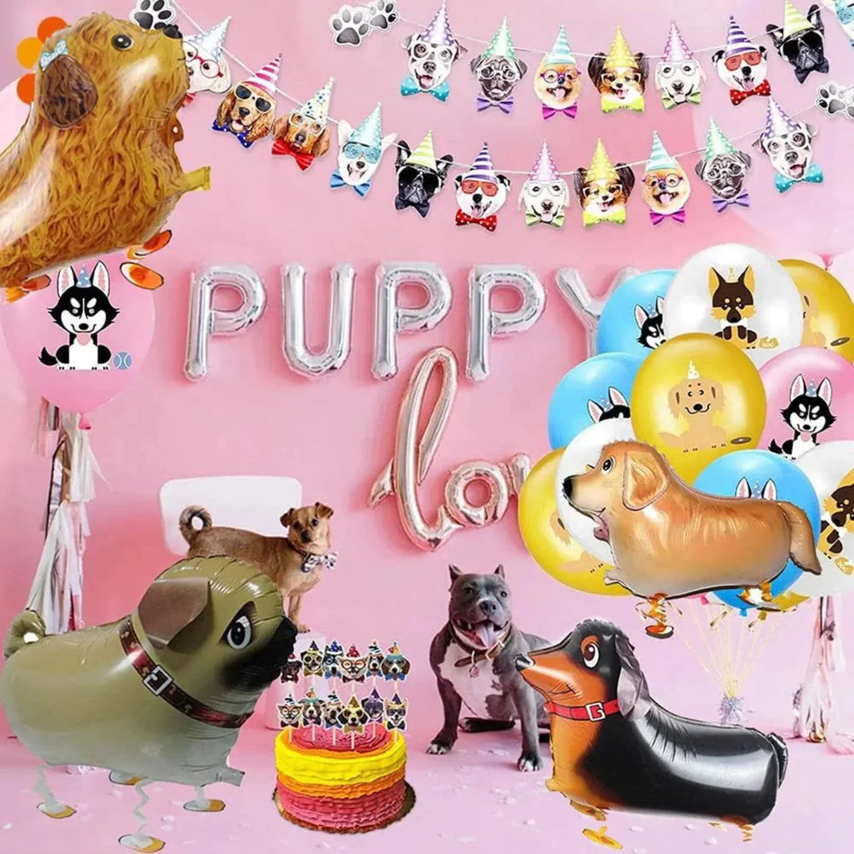 6 Pieces Walking Animal Balloon Pet Dog Balloon, Puppy Balloon Air Walker Birthday Party Supplies Balloon Animal Theme Birthday Party Decoration