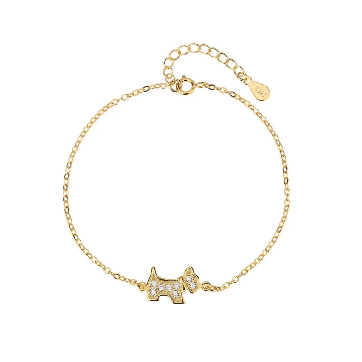 Authentic 925 Sterling Silver Crystal Cute Dog Charm Chain Link Adjustable Women Bracelet Luxury Silver Jewelry Party Gift