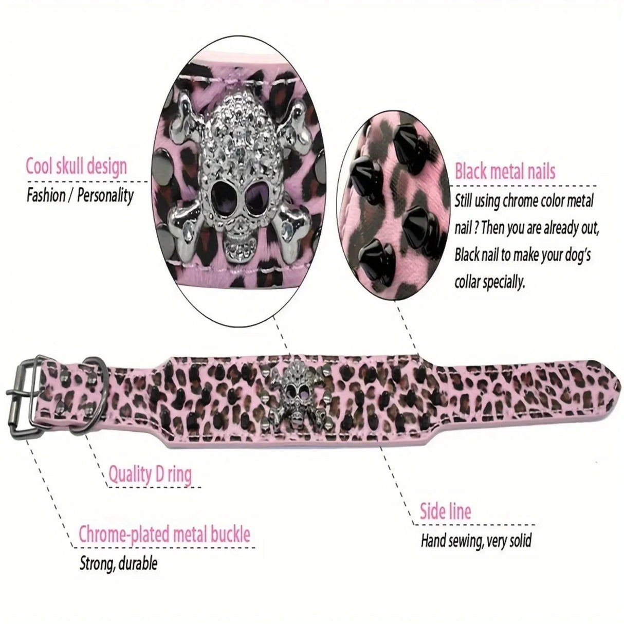 Spiked inlaid dog collar-fashion leather dog collar-2 inches wide suitable for medium and large dogs-Pitbull Mastiff Labrador Bo