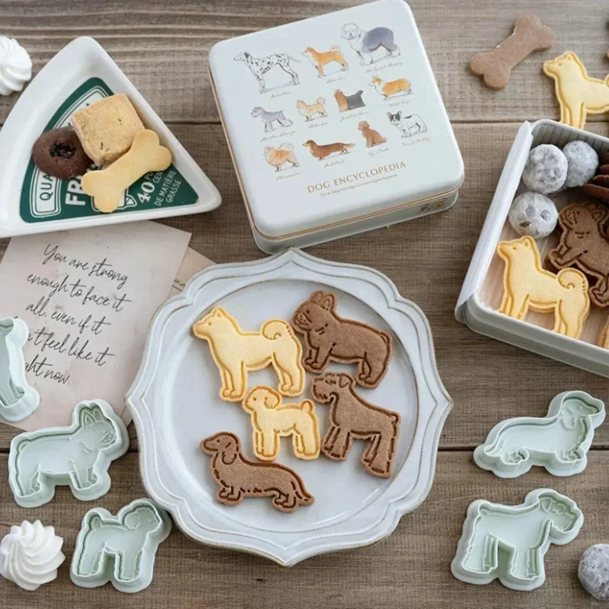 5Pcs/Set Dog Cookie Cutter Mold Cute Puppy Biscuit Stamp Embossers 3D Pastry Nut Jam Sandwich Cookie Hand Pressed Baking Items