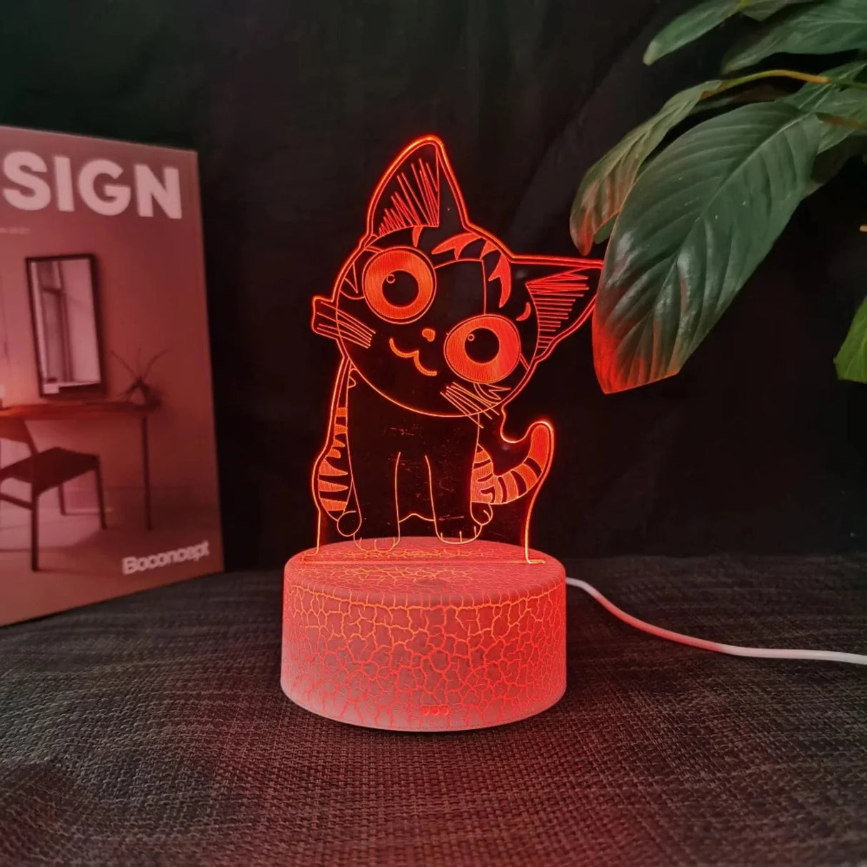 Cheese Cat 3D Illusion Night Light Table Lamp 16 Colors Auto Gradient USB Powered LED Light with Touch Switch Gift for Kids