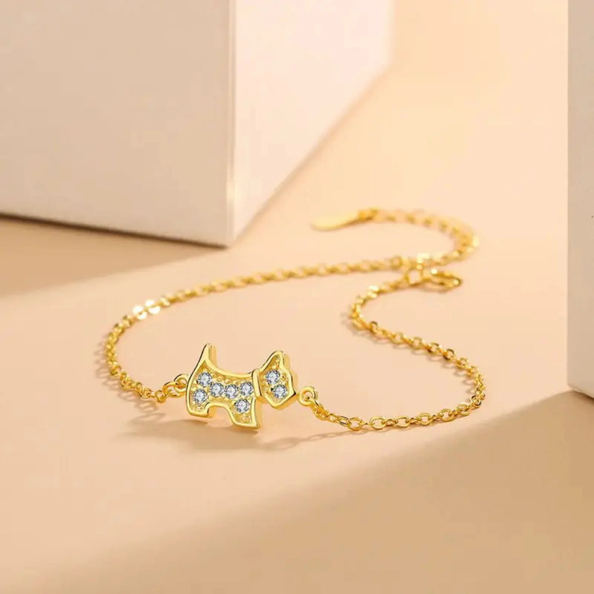 Authentic 925 Sterling Silver Crystal Cute Dog Charm Chain Link Adjustable Women Bracelet Luxury Silver Jewelry Party Gift