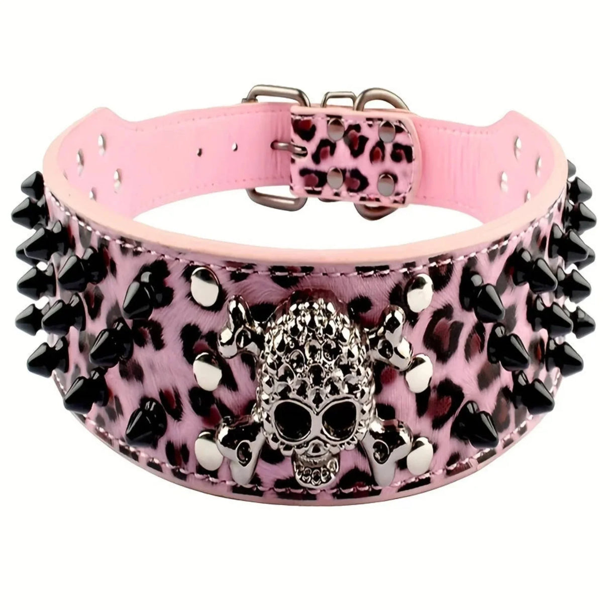 Spiked inlaid dog collar-fashion leather dog collar-2 inches wide suitable for medium and large dogs-Pitbull Mastiff Labrador Bo
