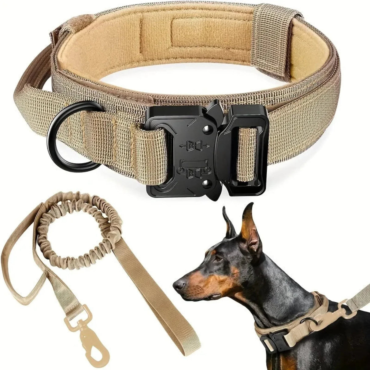 Medium and Large Breed Dog Collar Leash Set - Adjustable, Ergonomic Control Handle, Durable Heavy Metal Buckle - Ideal for Train