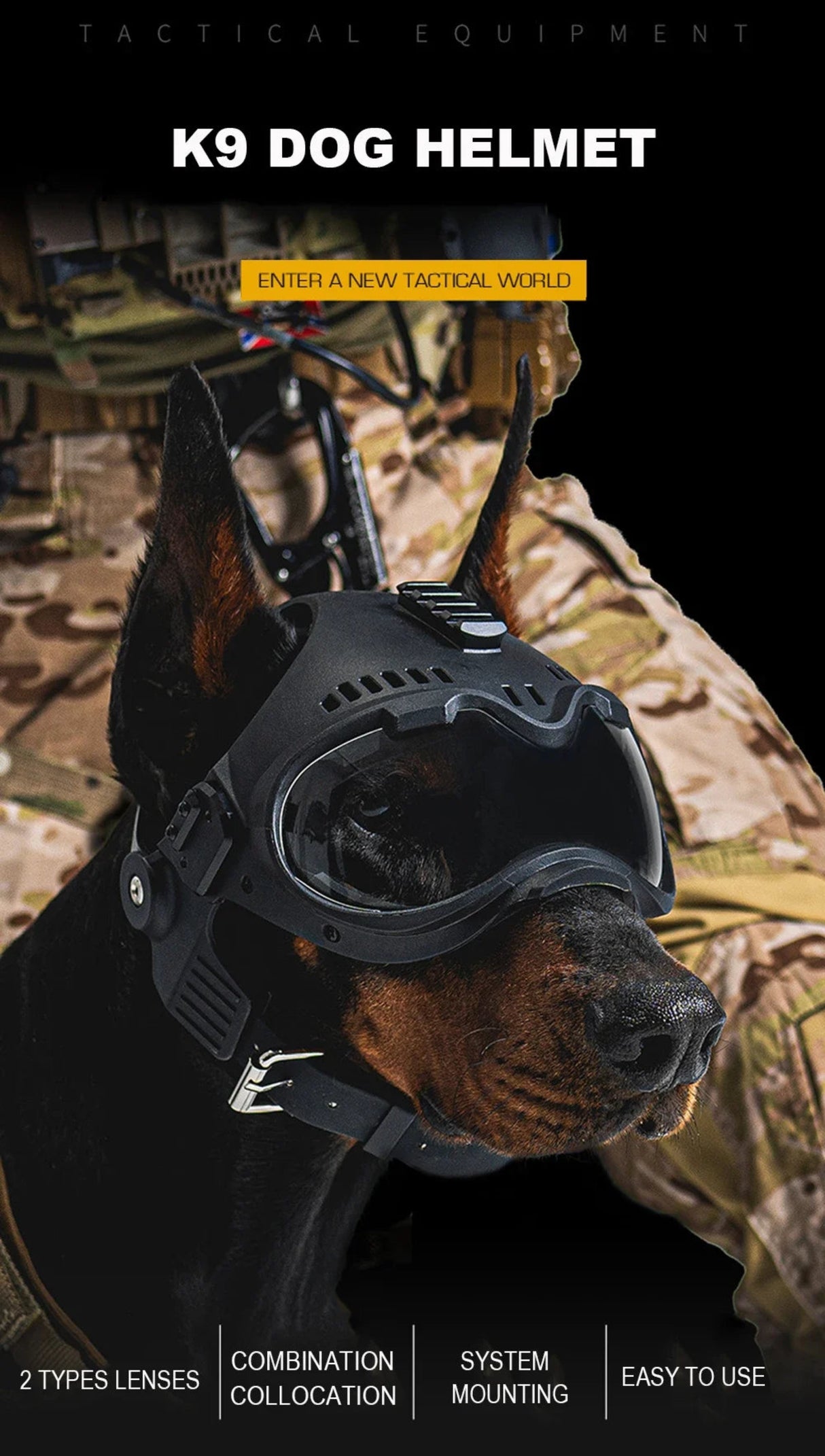 Tactical Dog Training K9 Helmet Military Hunting Large Dog Patrol Dogs Sheepdog Pet Motorcycle Protective Helmet with Goggles