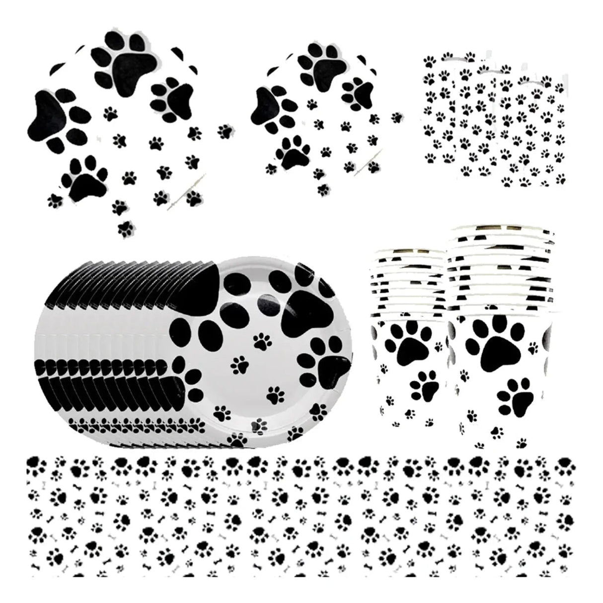 Puppy Themed Birthday Decorations Black White Arts Dog and Cat Paw Party Supplies Disposable Tablecloth Napkins kids Baby shower
