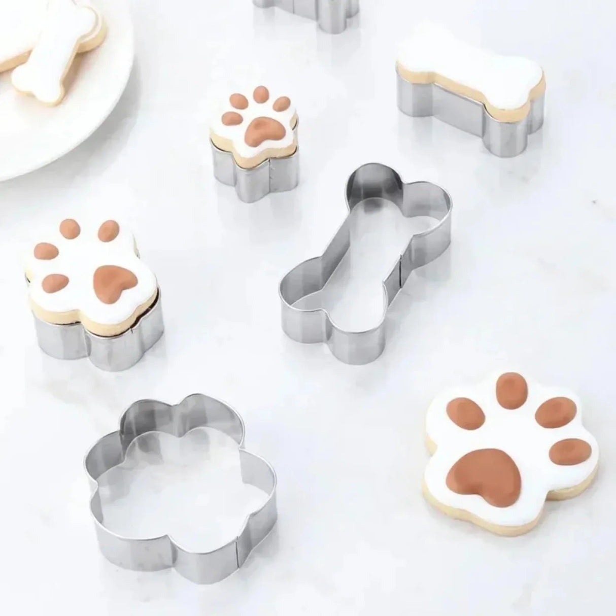 4pcs/set Cookie Cutter Pet Dog Bone Paw Shaped Stainless Steel Mold DIY Cake Sugarcraft Pastry Biscuit Mould Kitchen Baking Tool