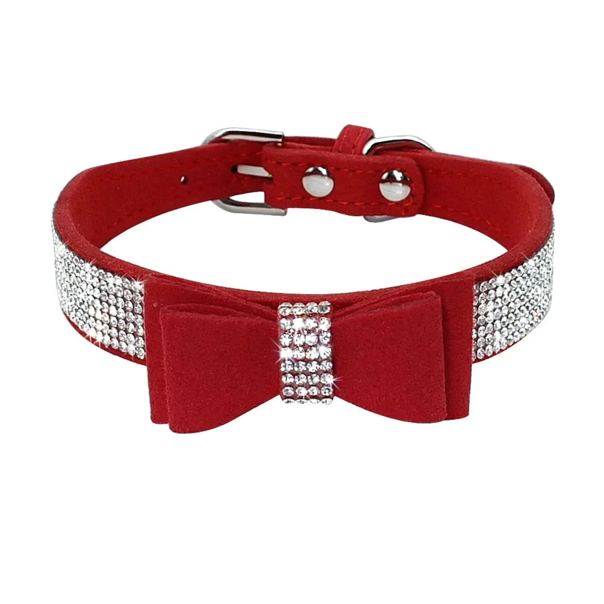 Small Medium Bling Rhinestone Suede Leather Bowknot Accessories Dog Collar Adjustable Pet Puppy Kitten Pug Necklace Collars