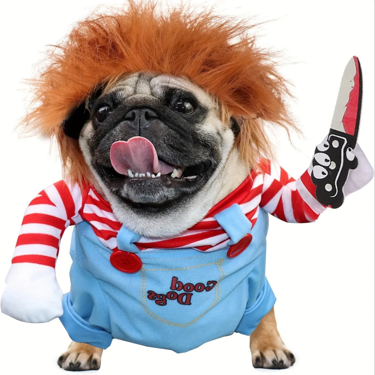 Halloween Deadly Doll Design Pet Dog Costume Halloween Clothes Wig And Knife Novelty Funny Scary Props Outfit Apparel Accessories