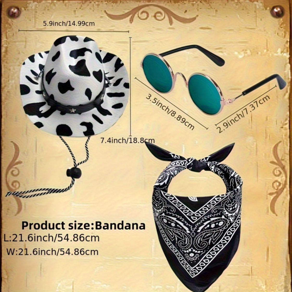 Dog Cowboy Costume Pet Cowboy Hat For Pet Dogs Cat Cowboy Hat With Bandana Scarf Set Party Accessories