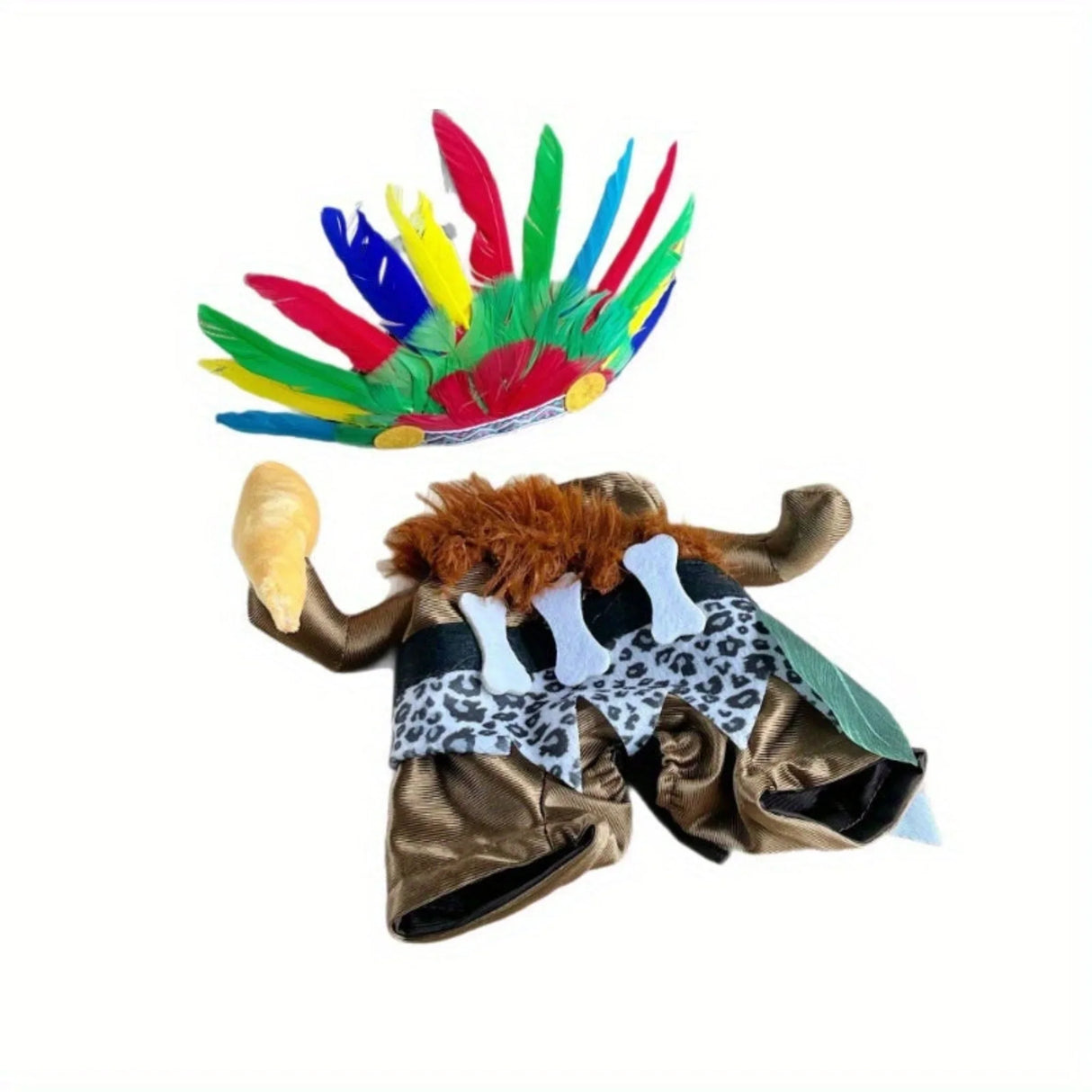Vibrant Indian-Inspired Dog & Cat Costume with Feathered Headpiece - Colorful Polyester Transformation Costume for Halloween, Pet Parades & Themed Events, Dog Costume, Themed Event Attire, Traditional Attire, Durable Petwear